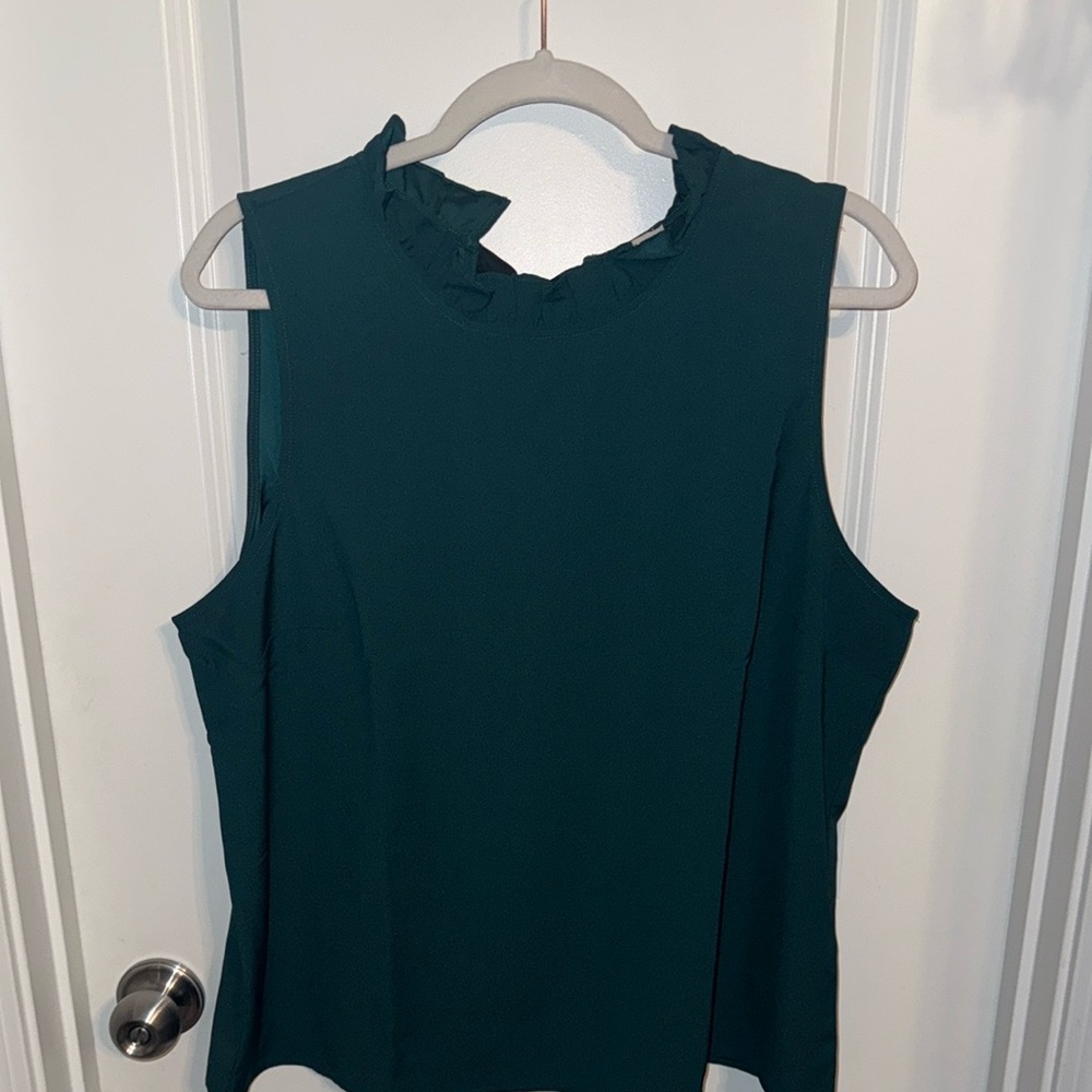 J. Crew Green Ruffled Neck Tank Top